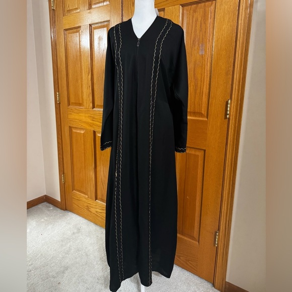 Abaya Black Gold Size 56 (2X-3X) Long Sleeve Maxi Lightweight Islamic Dress NEW - Picture 6 of 10